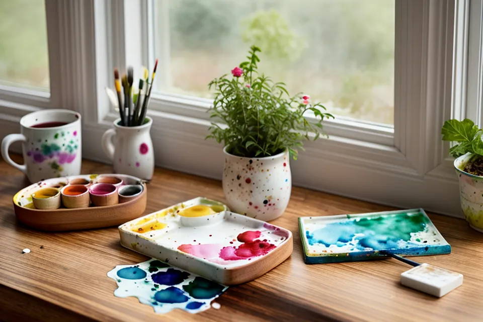 Fertige Aquarellskizze einer Tasse als Alltagsmotiv im Tagebuch einer Aquarell-Anfängerin, daneben eine Lesebrille