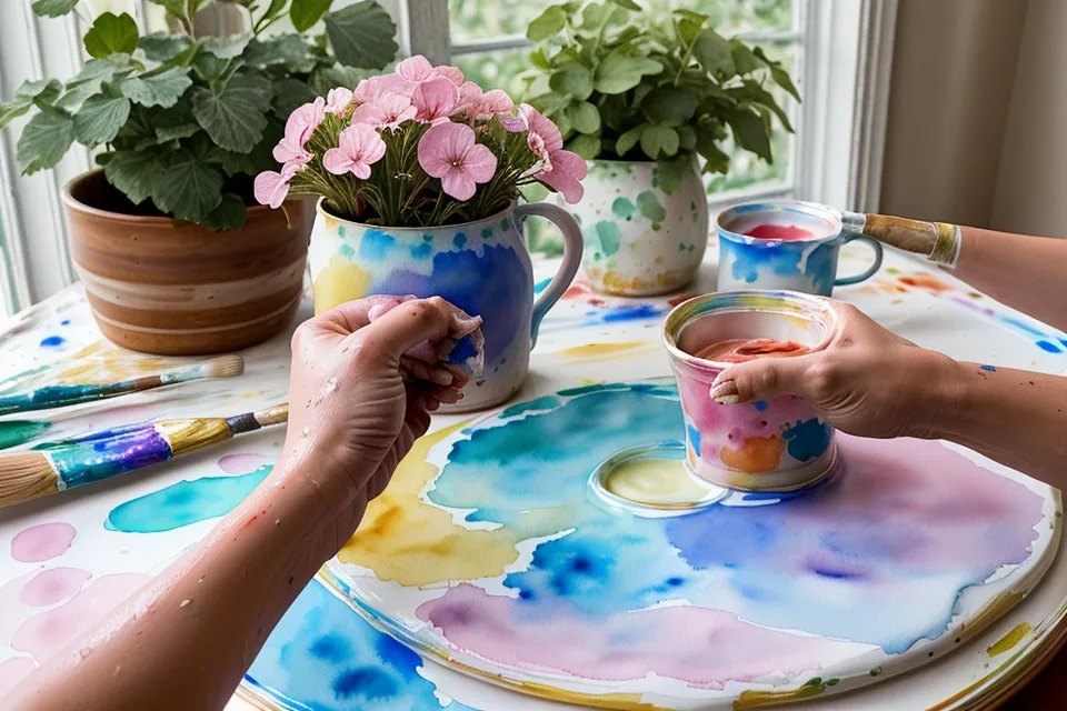 Aquarellpinsel taucht in leuchtend gelbe Farbe, nächster Schritt beim Umsetzen einer Malvorlage für Anfänger