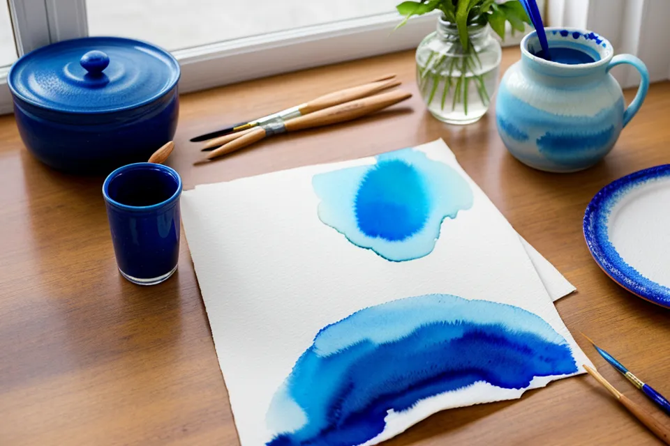 Nahaufnahme einer Wasserfläche in Aquarell: Farbe verläuft auf schwerem Papier und bildet weiche Spiegelmuster für Aquarell-Anfänger.