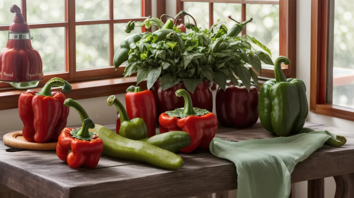Aquarell-Anfängerin malt eine rote Paprika für ein Obst-und-Gemüse-Bild am Küchentisch