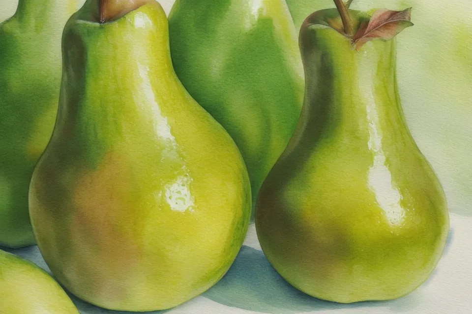 Birne direkt mit dem Pinsel gemalt, ganz ohne Bleistiftskizze