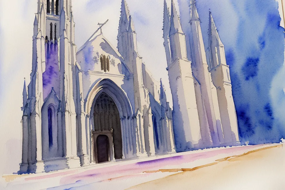 Eine misslungene Skizze der Heiliggeistkirche mit schiefen Linien in einem Skizzenbuch.
