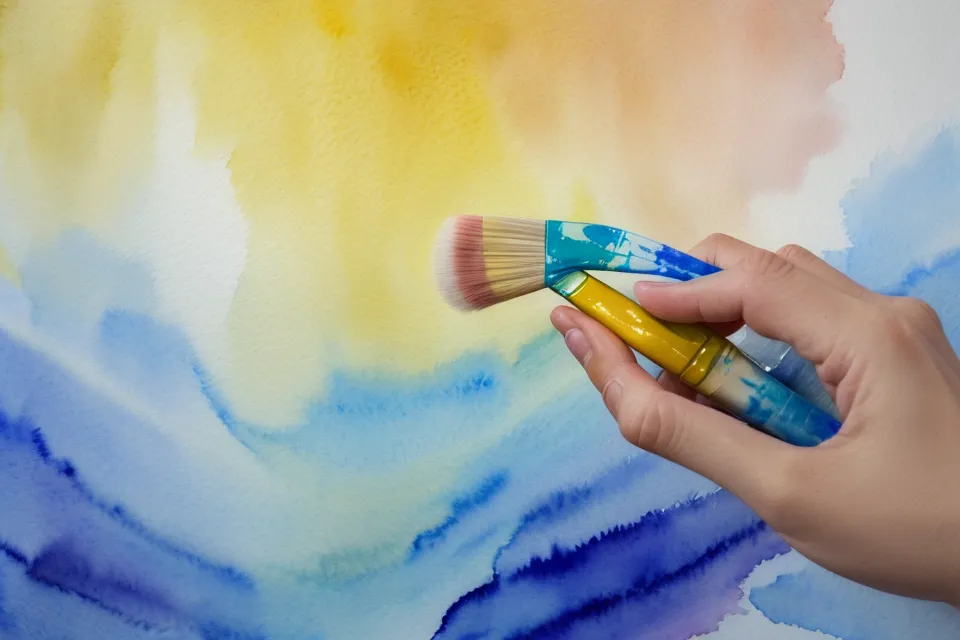 Nahaufnahme von Aquarellfarbe, die auf strukturiertem 300g Papier verläuft.